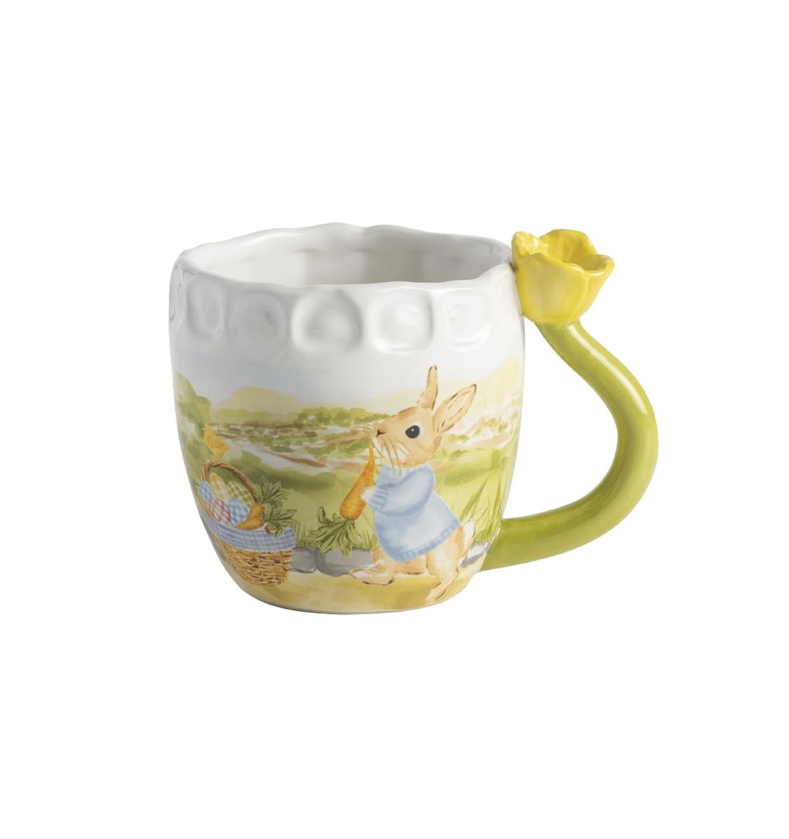 Mud Pie Stoneware Easter Bunny Mug with Figural Yellow Tulip Handle