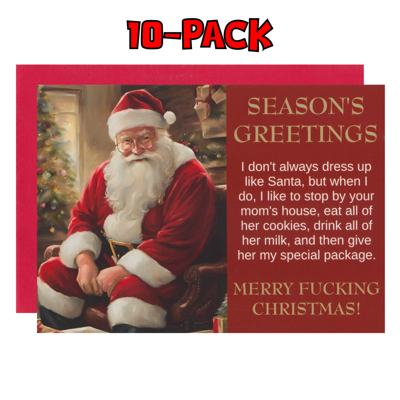 10-Pack Naughty Crude Funny Christmas Cards Santa Gives Your Mom Special Package