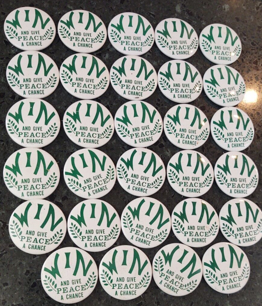 Hoard NOS ORIGINAL 1960s Pinback Button Vietnam War WIN and Give Peace a Chance