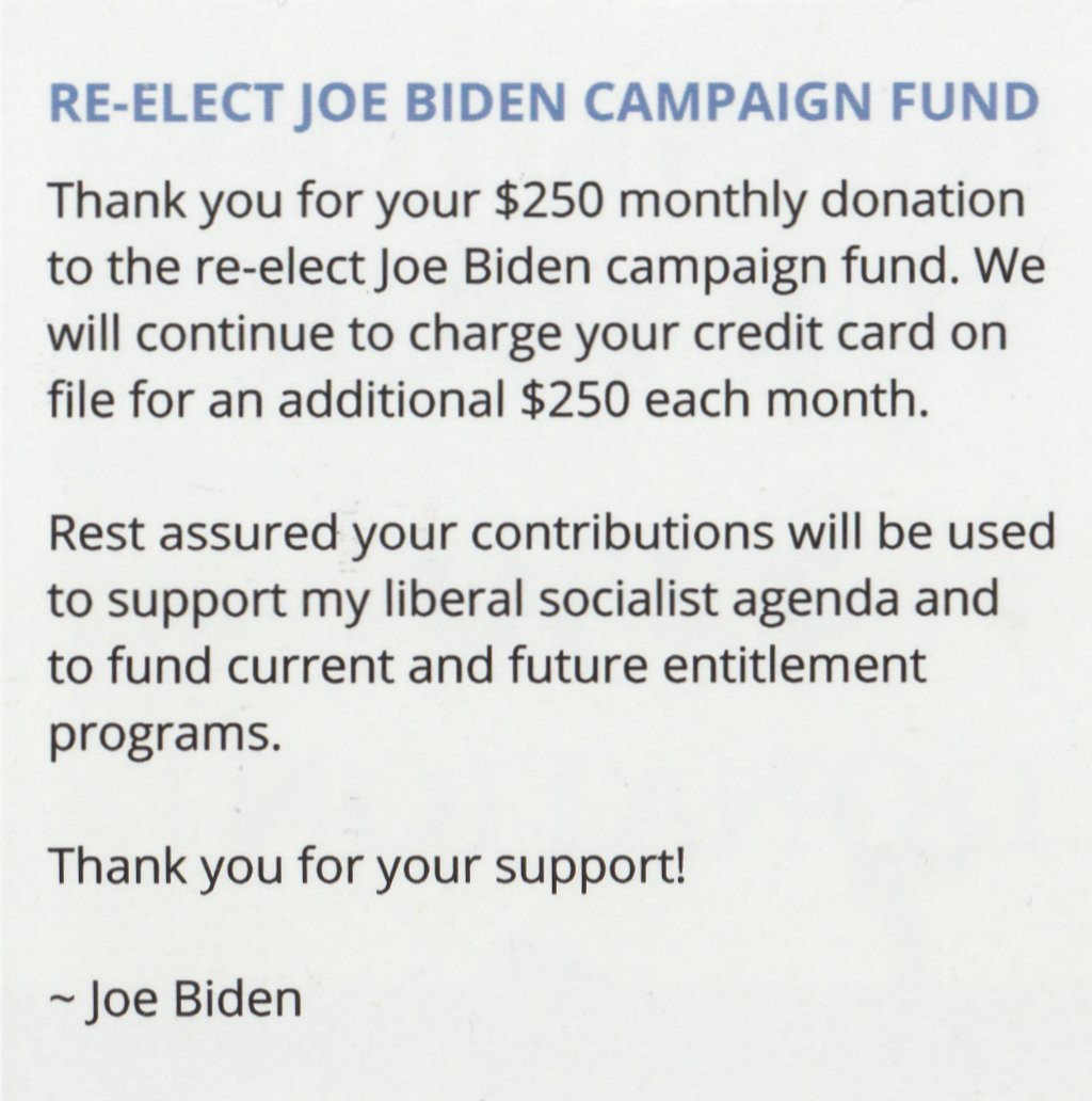 (25-Pack) Prank Postcards – Joe Biden Donation – Send Them To Victims Yourself