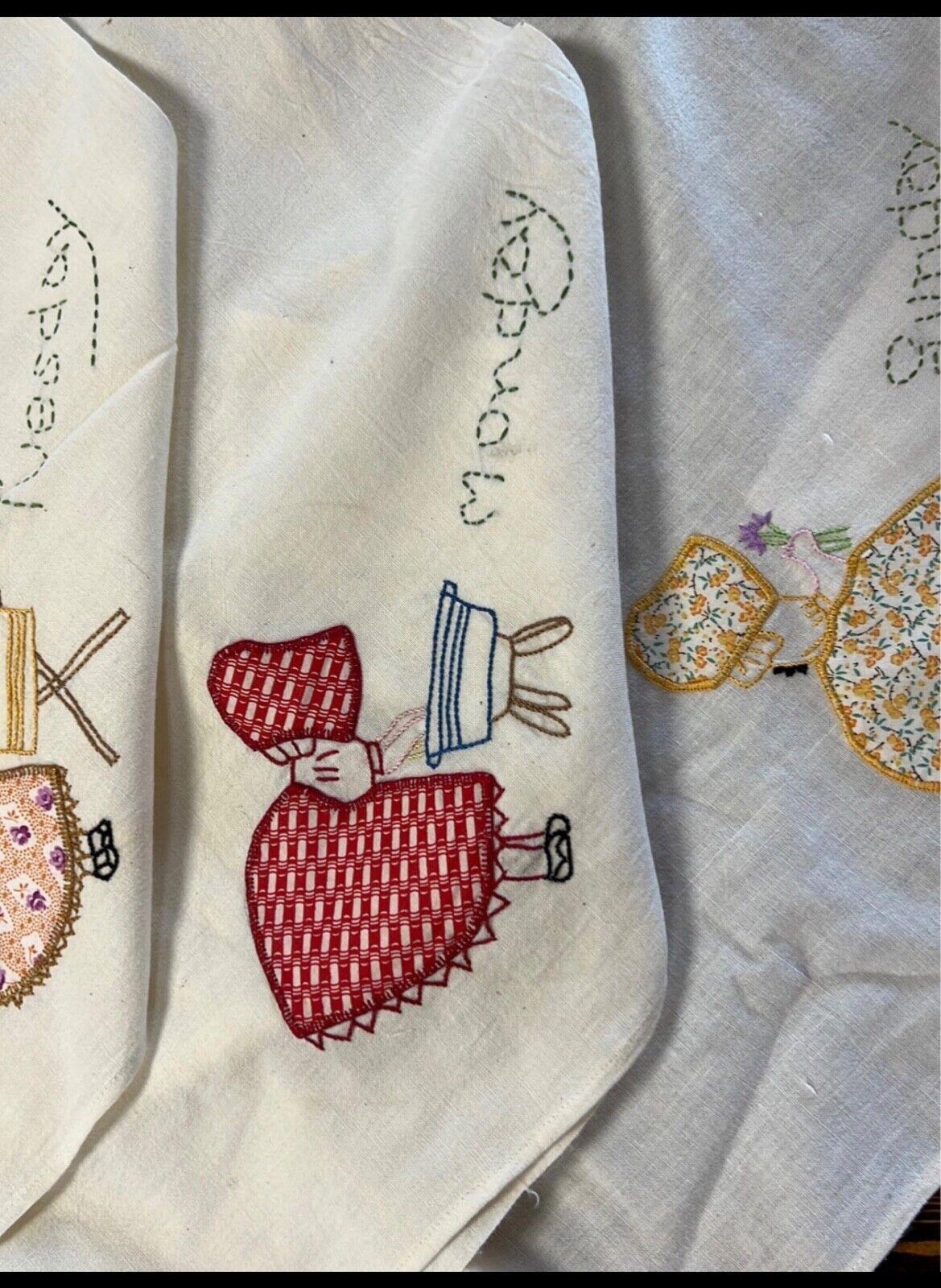 Complete Girl Days of the Week Embroidered Linens (7) 30” x35”
