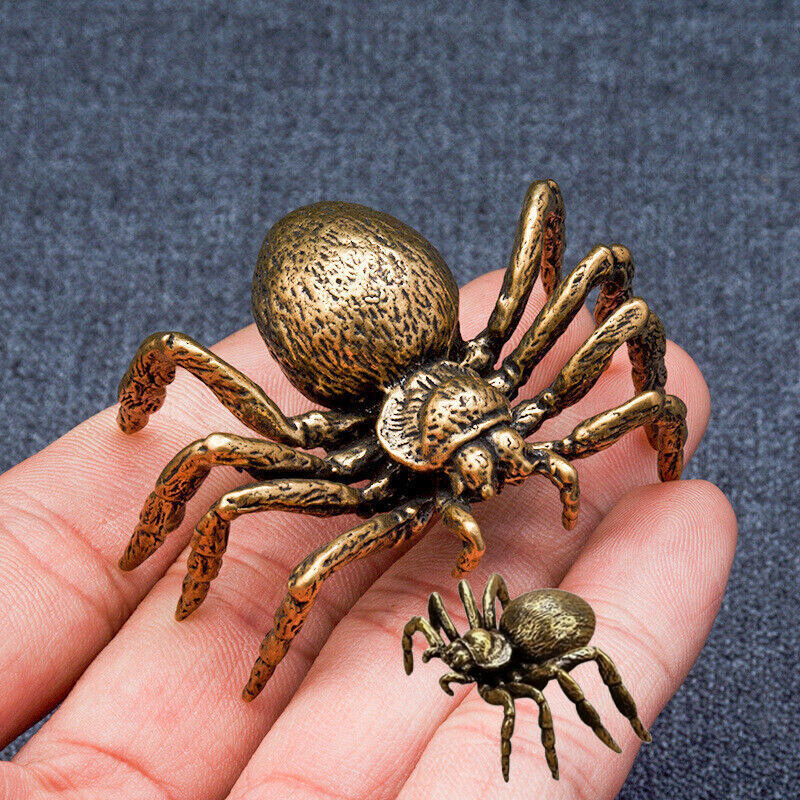 2Pcs Small Brass Spider Animal Statue Mini Sculpture Tabletop Home Decor Gift US