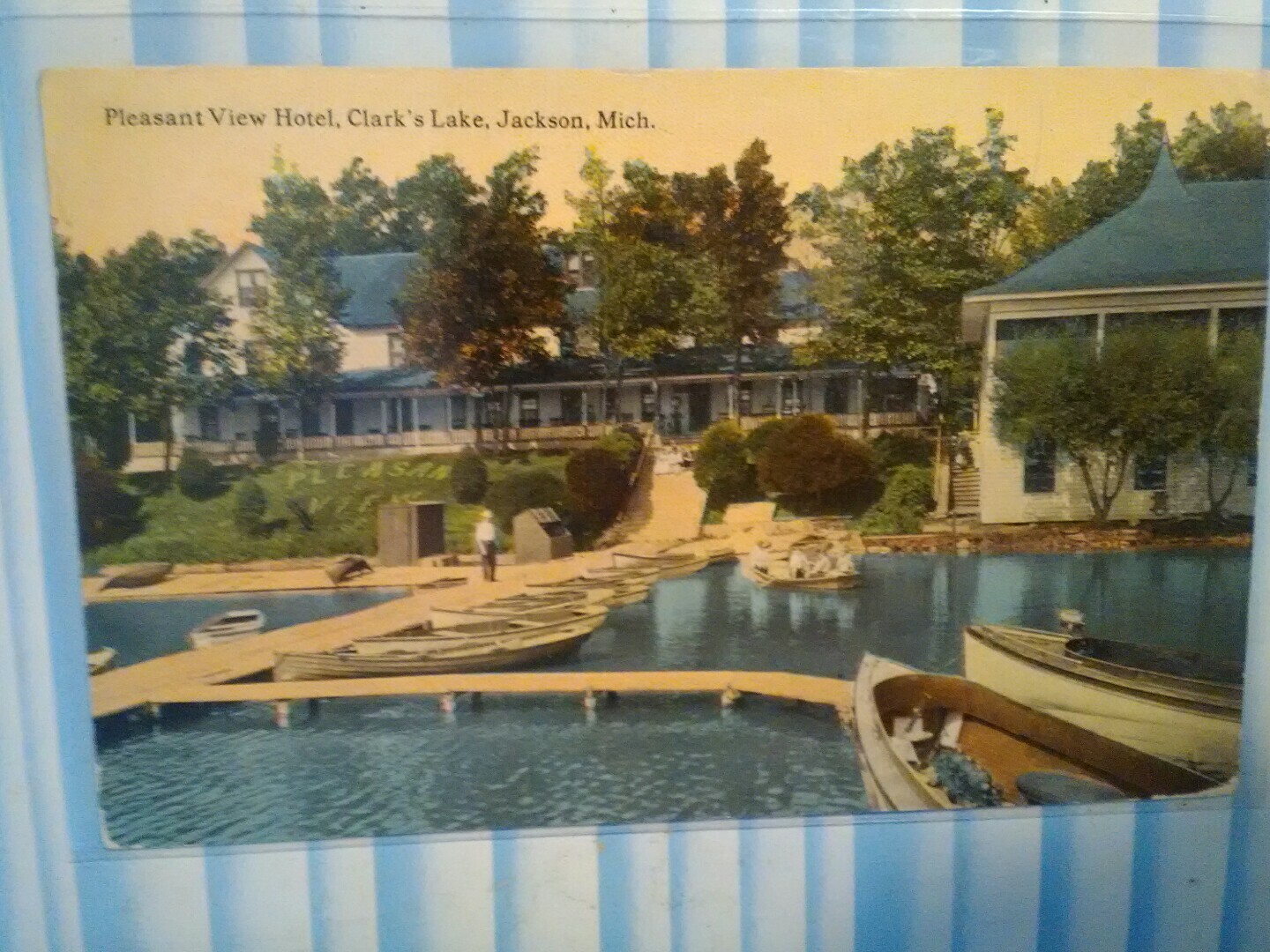 vintage POST CARD PLEASANT VIEW HOTEL CLARK’S LAKE JACKSON MICHIGAN