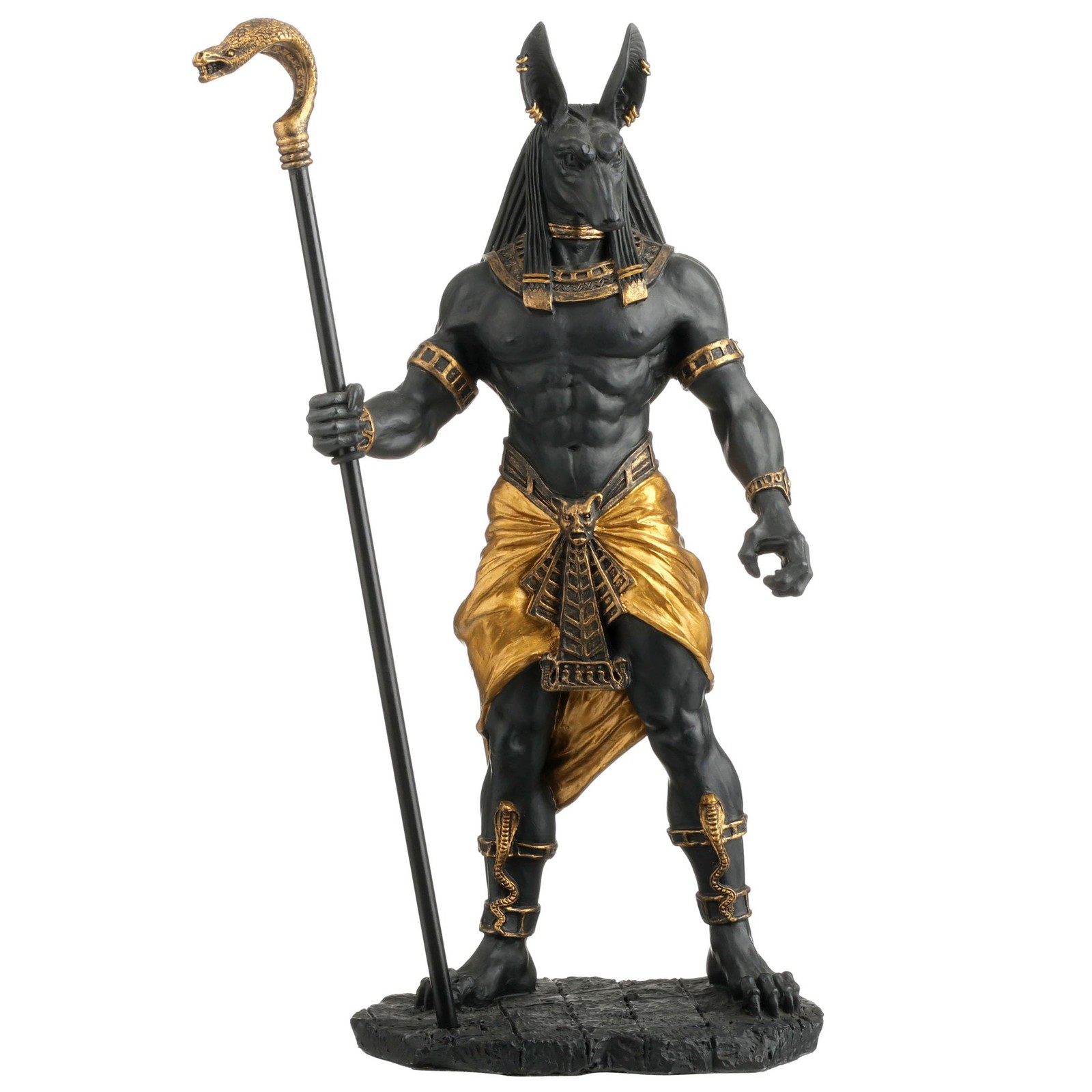 Veronese Design 10.875″ Egyptian God Anubis Cobra Head Scepter Black Gold Statue