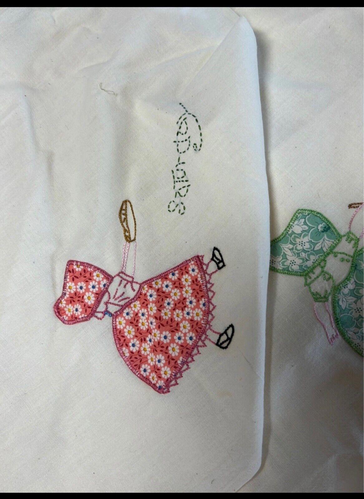 Complete Girl Days of the Week Embroidered Linens (7) 30” x35”