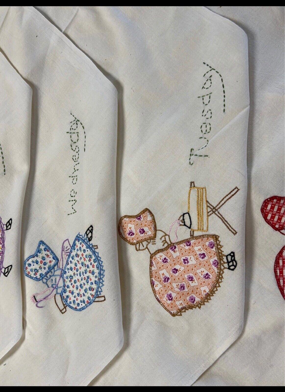 Complete Girl Days of the Week Embroidered Linens (7) 30” x35”
