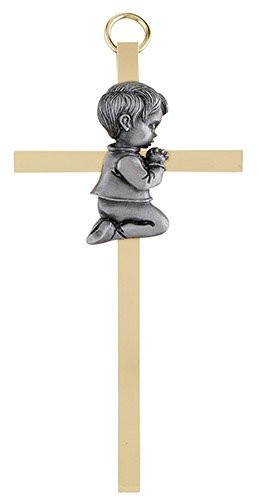 Christian Brands Baby Boy Wall Cross – 4.25″ H – Gold Plate Cross/Antique