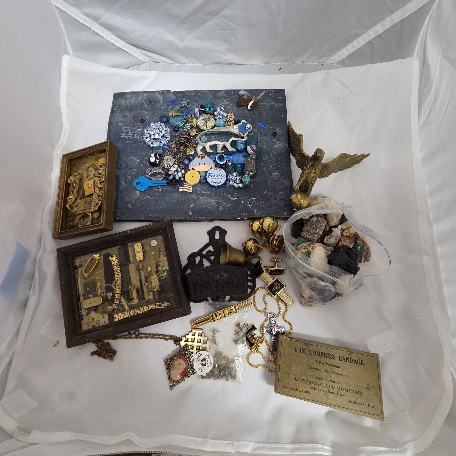 Found Art Junk Drawer Vintage Jewelry Rocks Masonic Metal Lot 5 lbs