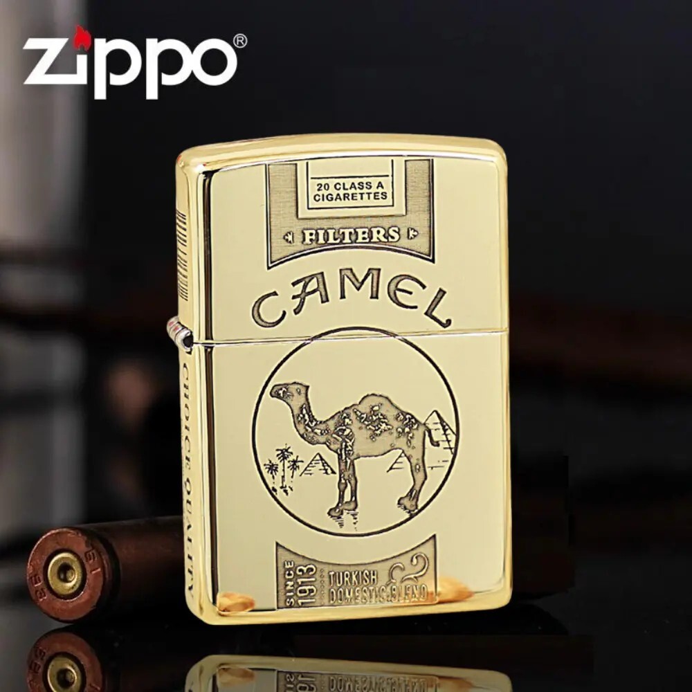High Polished Gold Camel 2 Sided Engraved Zippo Lighter- US Shipping