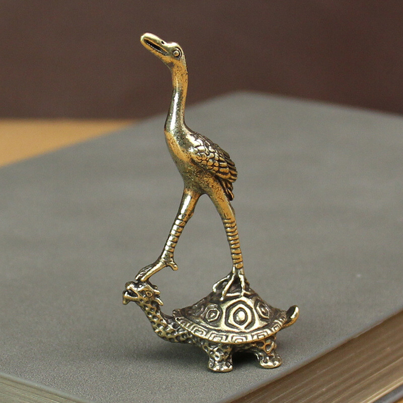 1x Brass Turtle Crane Crane Ornament Longevity Statue Decoration Animal Statue